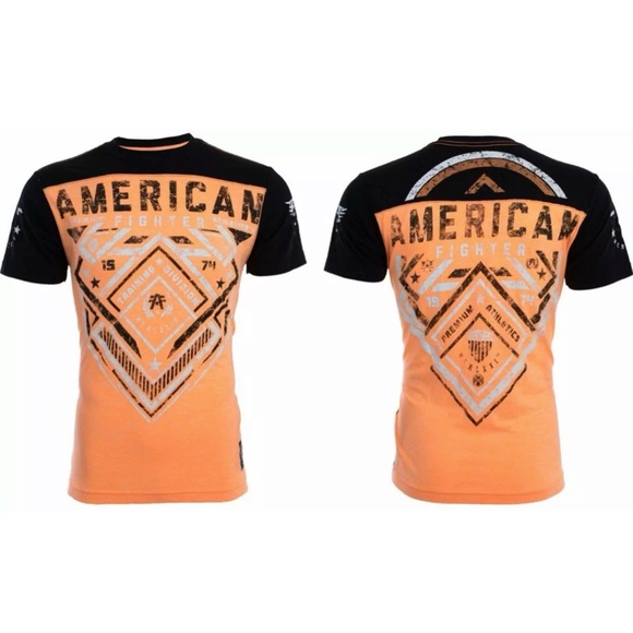 AMERICAN FIGHTER Martell Orange Black Athletic Fit Mens Crewneck T-shirt L-3XL - Picture 1 of 11